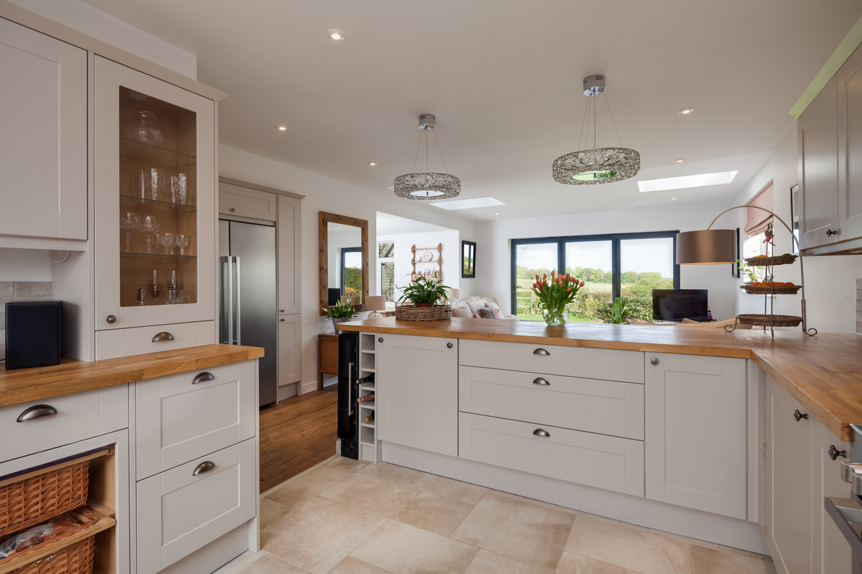 a kitchen with luxury vinyl tile floors