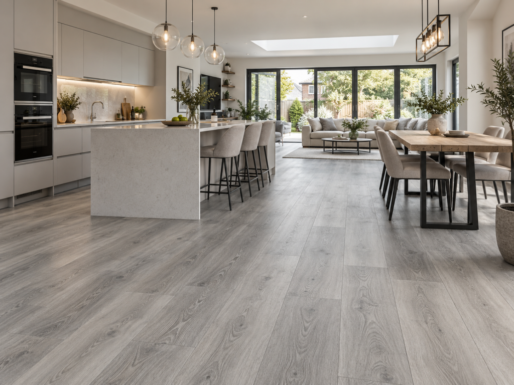 Scandinavian Open Plan Kitchen and Living Space Floor Express