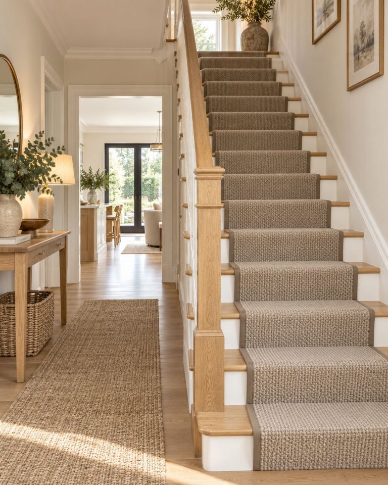 stair carpet fitted hallway staircase manchester Stair Carpets Manchester Stair runner fitted on a wooden staircase in a bright hallway